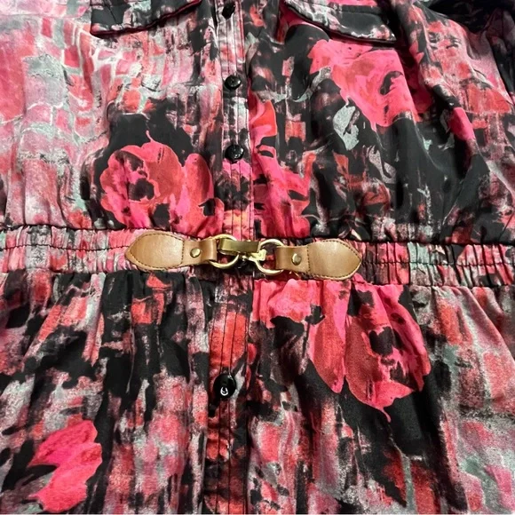 Women’s Small Long Sleeve Pink Floral Midi Dress with Belt - Picture 2 of 6